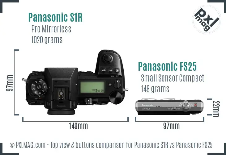 Panasonic S1R vs Panasonic FS25 top view buttons comparison