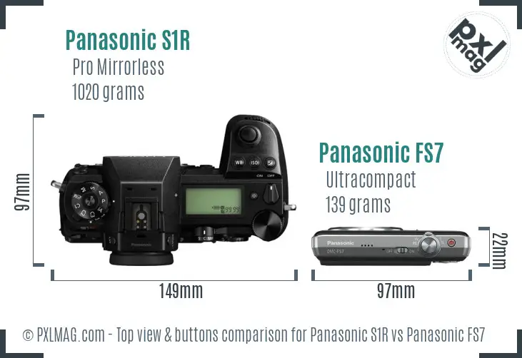 Panasonic S1R vs Panasonic FS7 top view buttons comparison