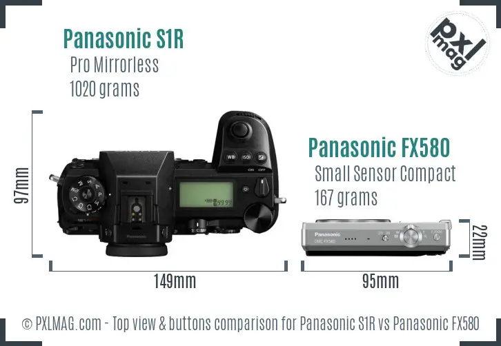 Panasonic S1R vs Panasonic FX580 top view buttons comparison