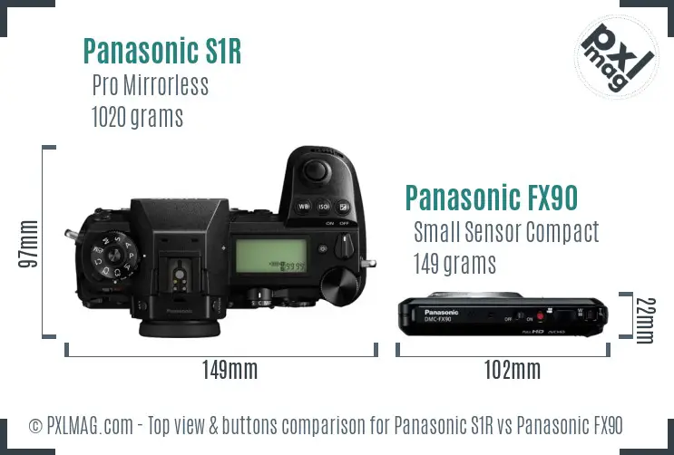 Panasonic S1R vs Panasonic FX90 top view buttons comparison