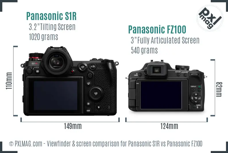 Panasonic S1R vs Panasonic FZ100 Screen and Viewfinder comparison