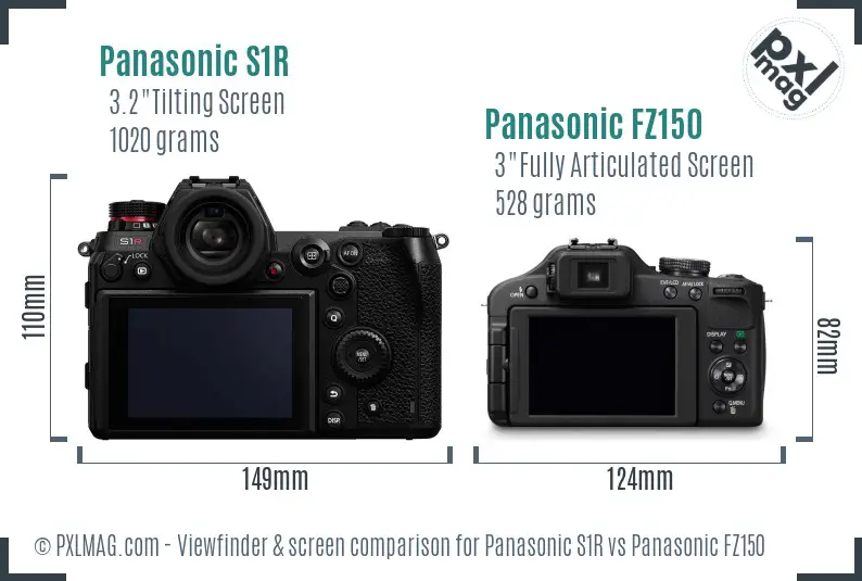 Panasonic S1R vs Panasonic FZ150 Screen and Viewfinder comparison