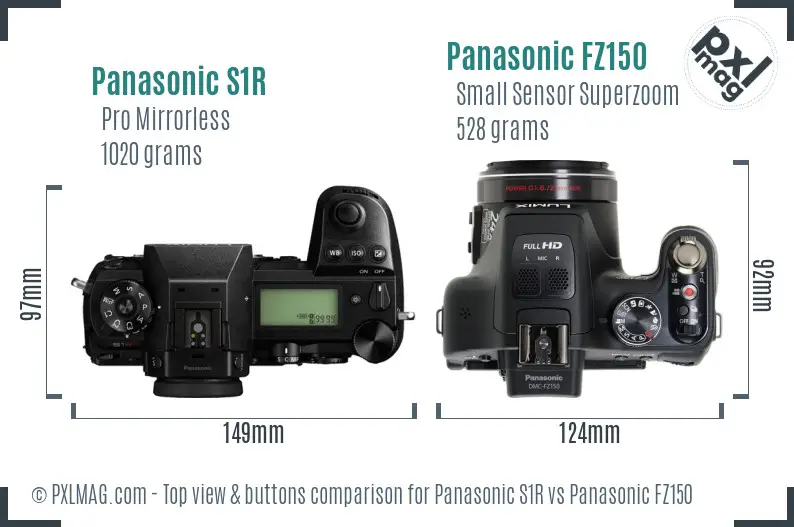 Panasonic S1R vs Panasonic FZ150 top view buttons comparison