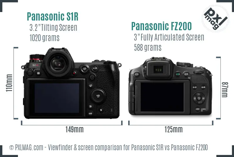 Panasonic S1R vs Panasonic FZ200 Screen and Viewfinder comparison