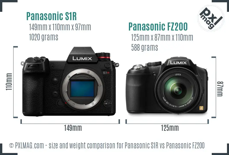 Panasonic S1R vs Panasonic FZ200 size comparison