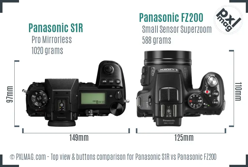 Panasonic S1R vs Panasonic FZ200 top view buttons comparison