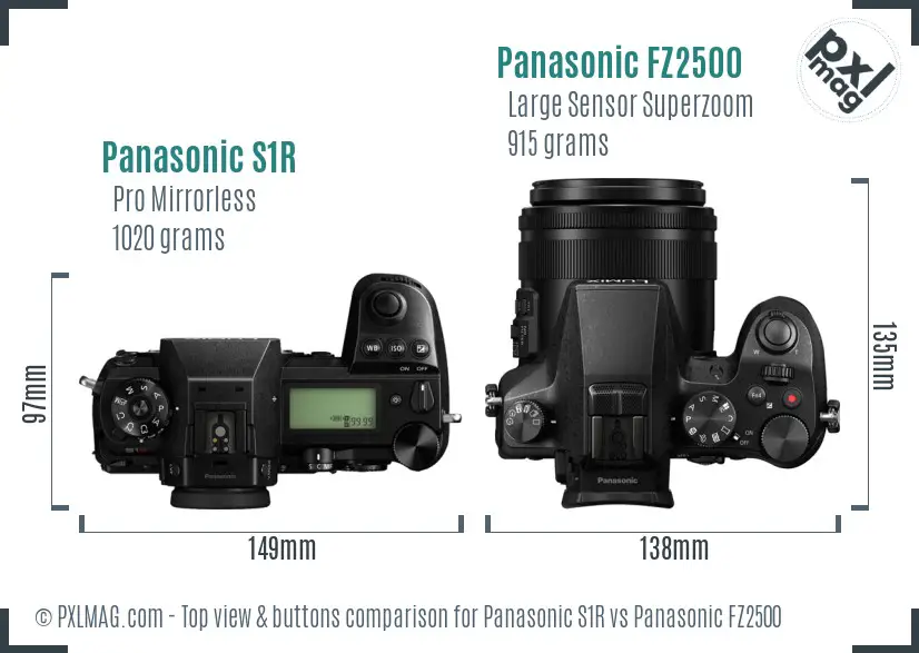 Panasonic S1R vs Panasonic FZ2500 top view buttons comparison