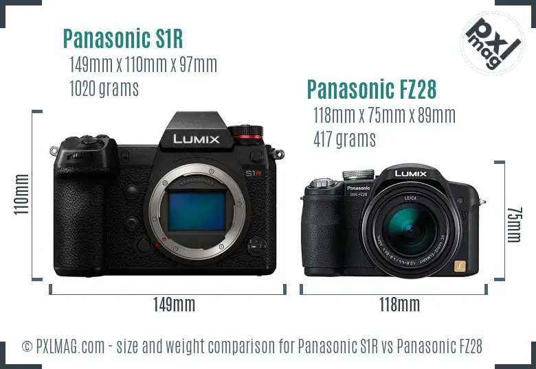 Panasonic S1R vs Panasonic FZ28 size comparison