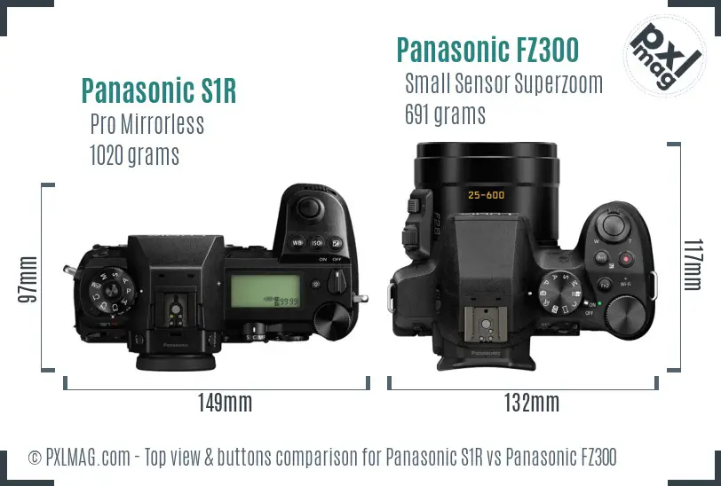 Panasonic S1R vs Panasonic FZ300 top view buttons comparison