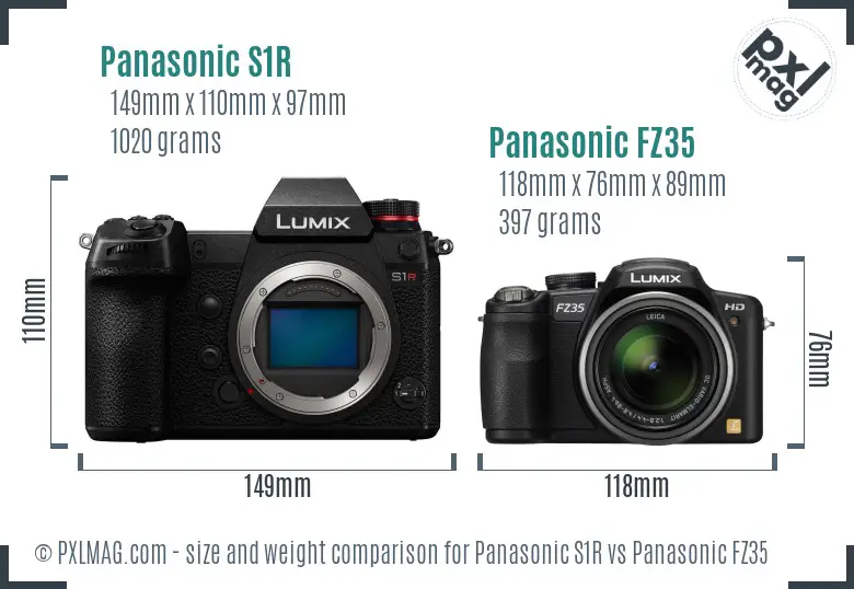 Panasonic S1R vs Panasonic FZ35 size comparison