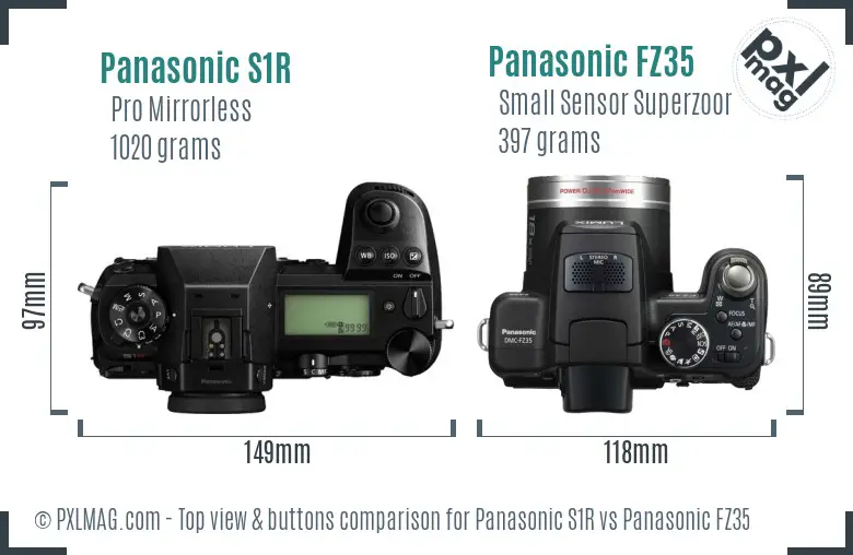 Panasonic S1R vs Panasonic FZ35 top view buttons comparison