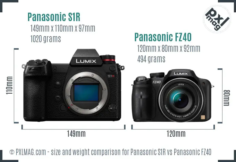 Panasonic S1R vs Panasonic FZ40 size comparison