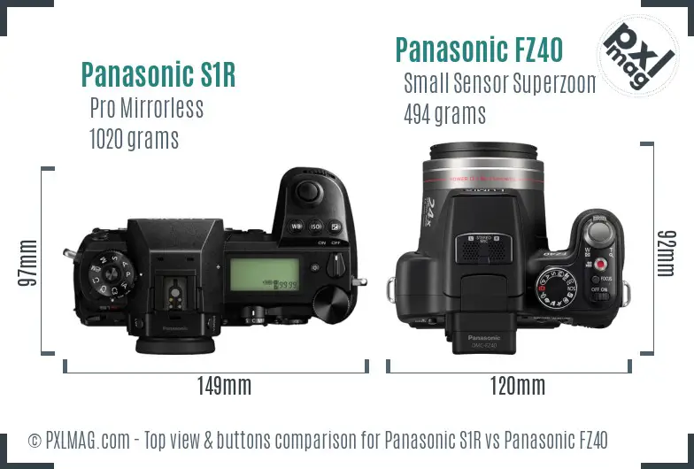 Panasonic S1R vs Panasonic FZ40 top view buttons comparison