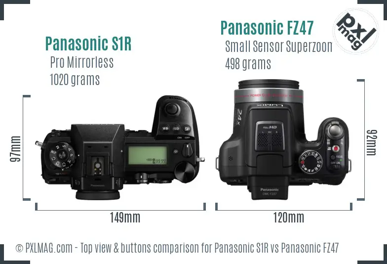 Panasonic S1R vs Panasonic FZ47 top view buttons comparison