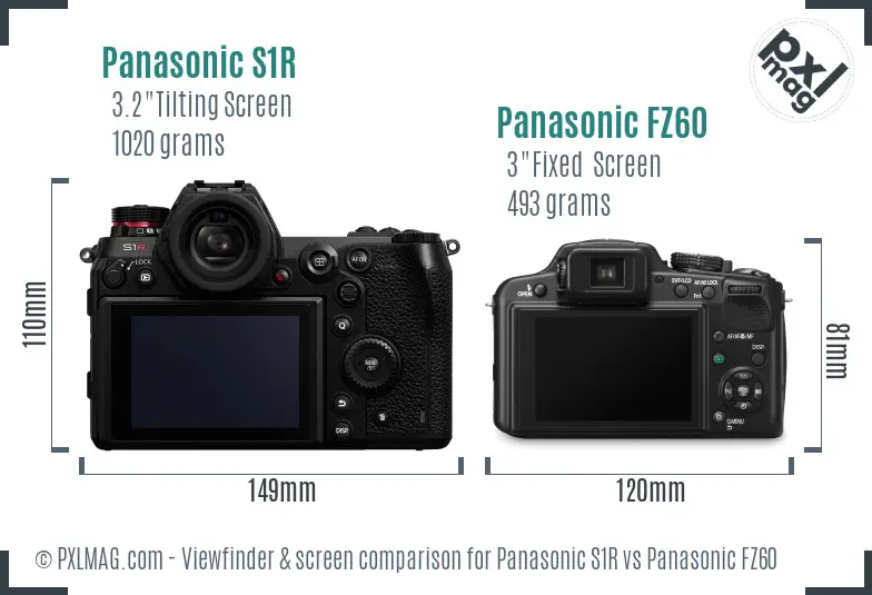 Panasonic S1R vs Panasonic FZ60 Screen and Viewfinder comparison