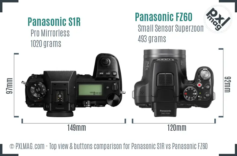 Panasonic S1R vs Panasonic FZ60 top view buttons comparison