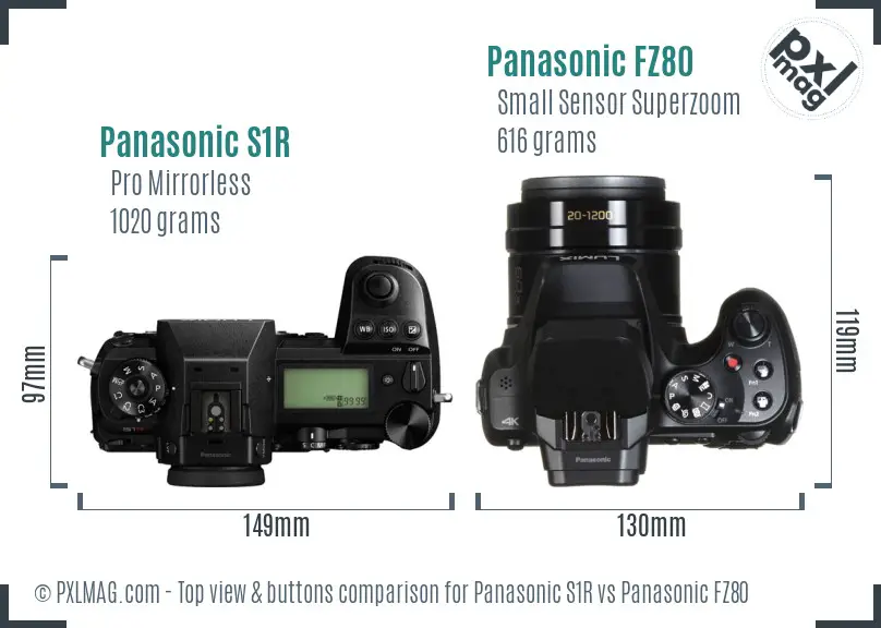 Panasonic S1R vs Panasonic FZ80 top view buttons comparison
