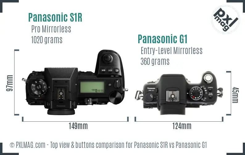 Panasonic S1R vs Panasonic G1 top view buttons comparison