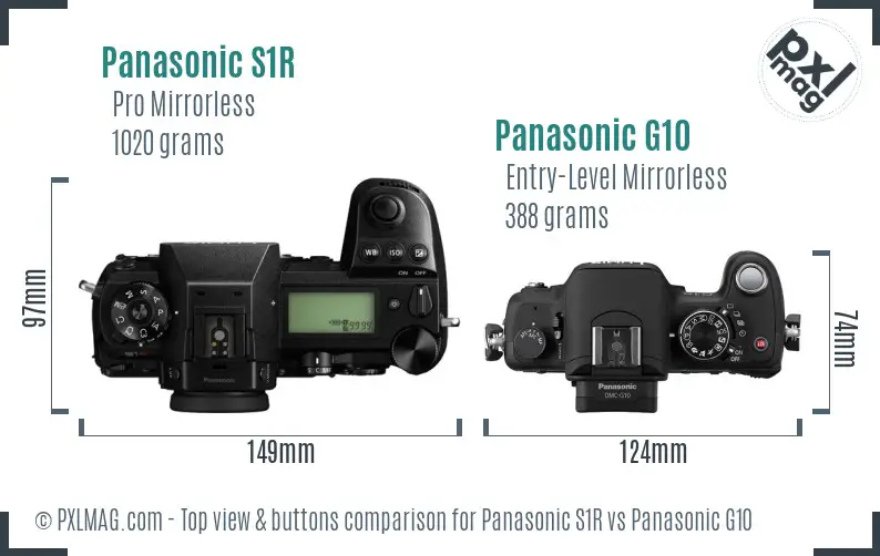 Panasonic S1R vs Panasonic G10 top view buttons comparison