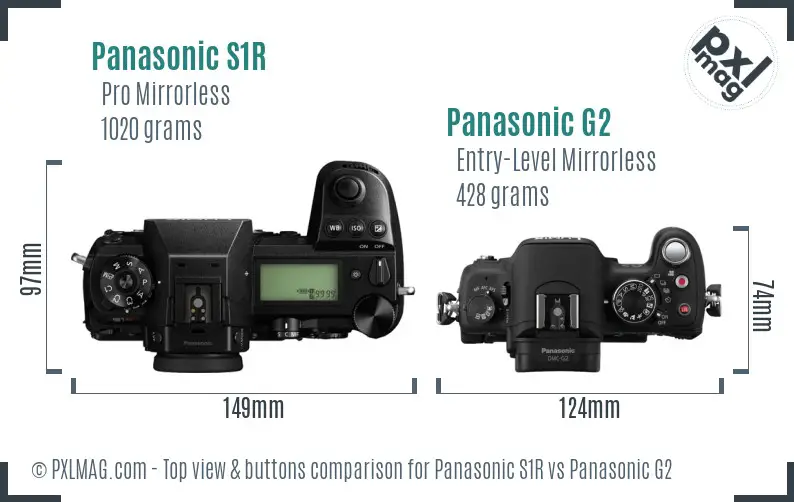 Panasonic S1R vs Panasonic G2 top view buttons comparison