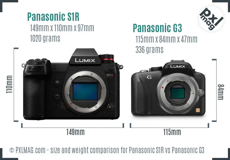 Panasonic S1R vs Panasonic G3 size comparison