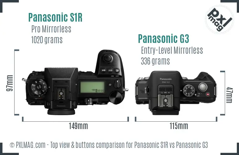 Panasonic S1R vs Panasonic G3 top view buttons comparison