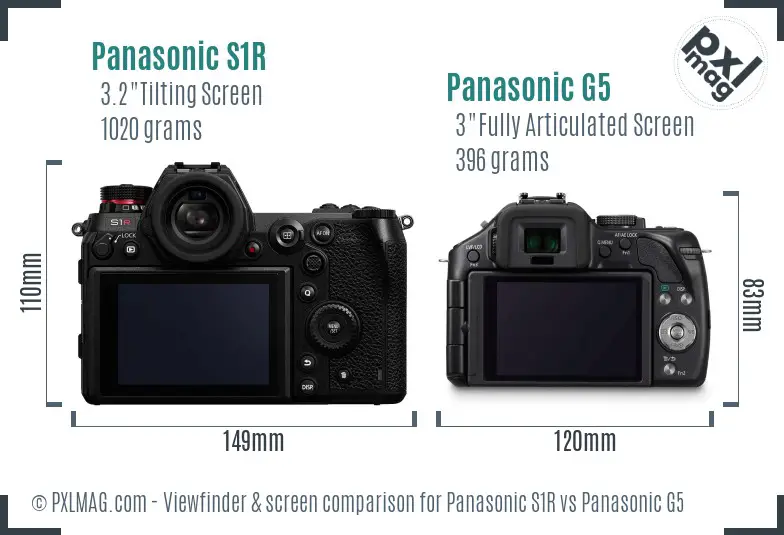 Panasonic S1R vs Panasonic G5 Screen and Viewfinder comparison