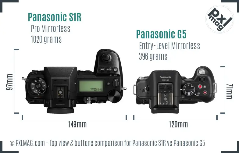 Panasonic S1R vs Panasonic G5 top view buttons comparison