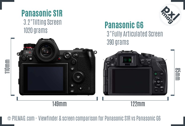 Panasonic S1R vs Panasonic G6 Screen and Viewfinder comparison