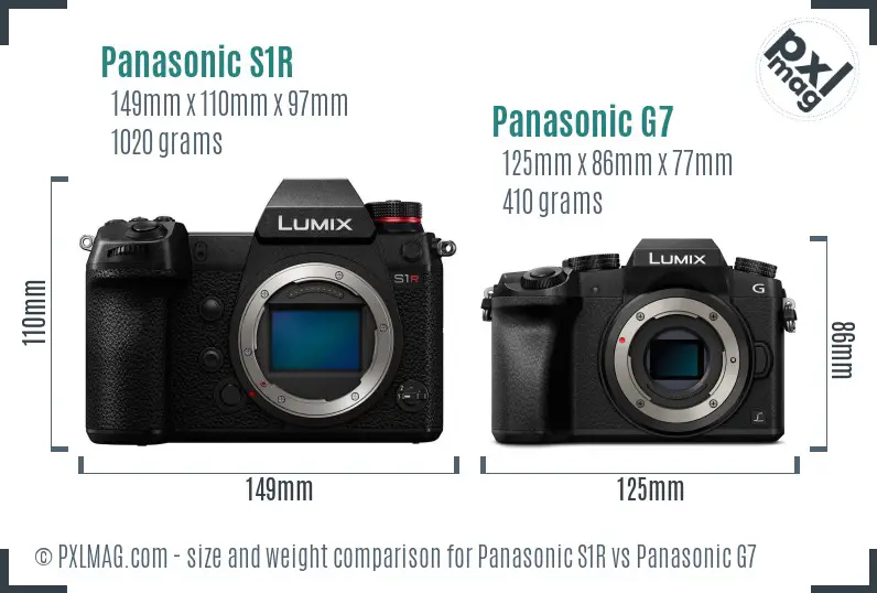 Panasonic S1R vs Panasonic G7 size comparison