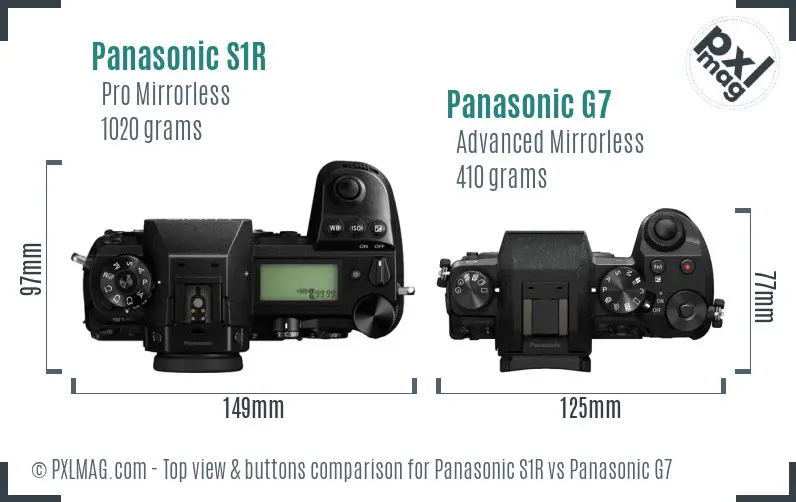 Panasonic S1R vs Panasonic G7 top view buttons comparison