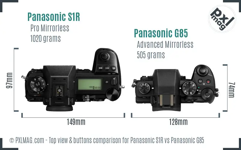 Panasonic S1R vs Panasonic G85 top view buttons comparison