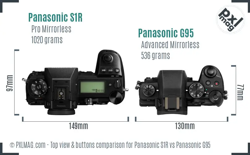 Panasonic S1R vs Panasonic G95 top view buttons comparison