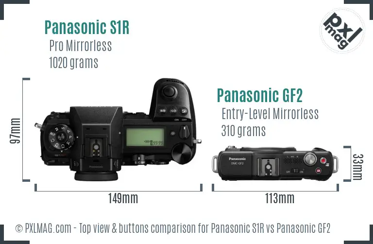 Panasonic S1R vs Panasonic GF2 top view buttons comparison