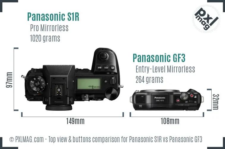 Panasonic S1R vs Panasonic GF3 top view buttons comparison