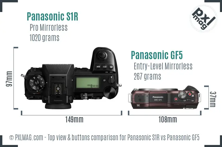 Panasonic S1R vs Panasonic GF5 top view buttons comparison