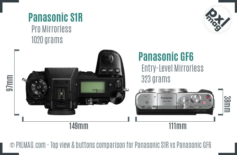 Panasonic S1R vs Panasonic GF6 top view buttons comparison