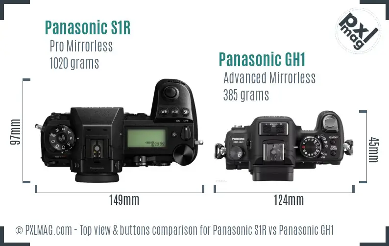 Panasonic S1R vs Panasonic GH1 top view buttons comparison