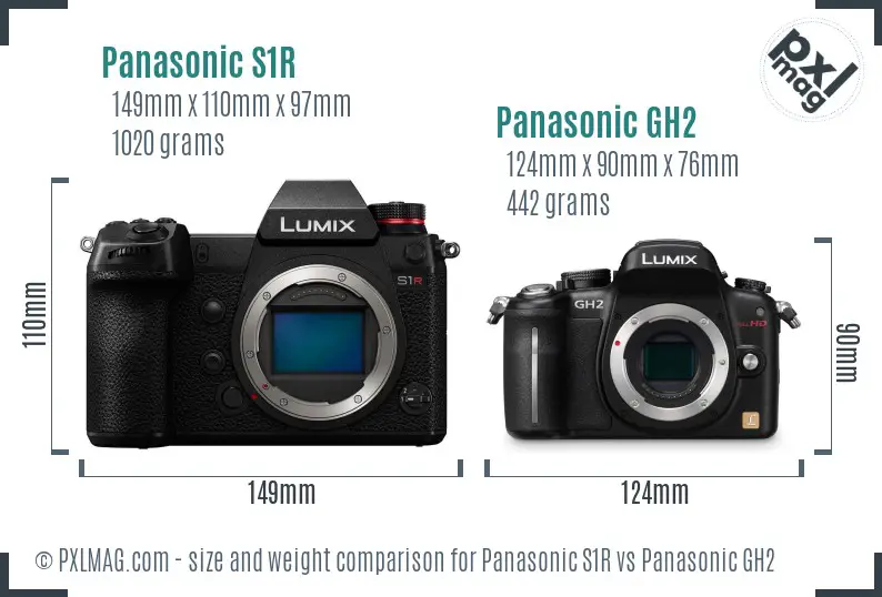 Panasonic S1R vs Panasonic GH2 size comparison