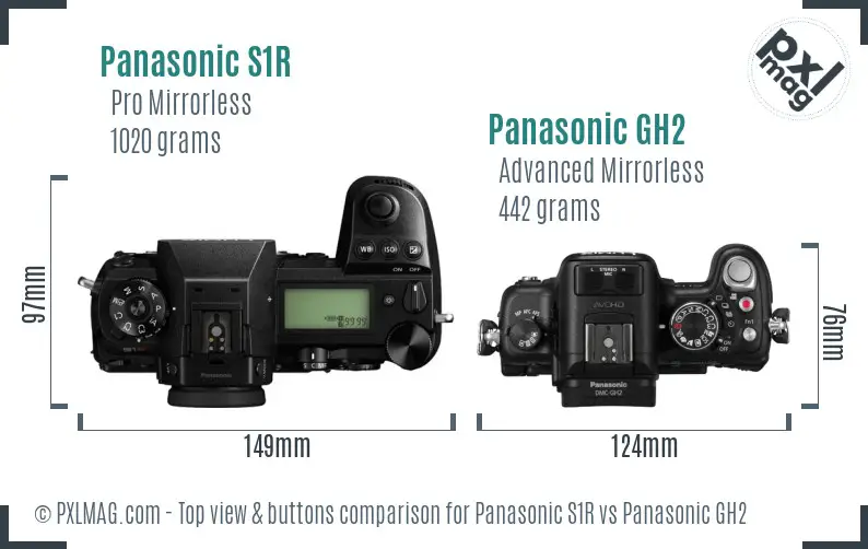 Panasonic S1R vs Panasonic GH2 top view buttons comparison