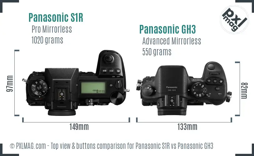 Panasonic S1R vs Panasonic GH3 top view buttons comparison