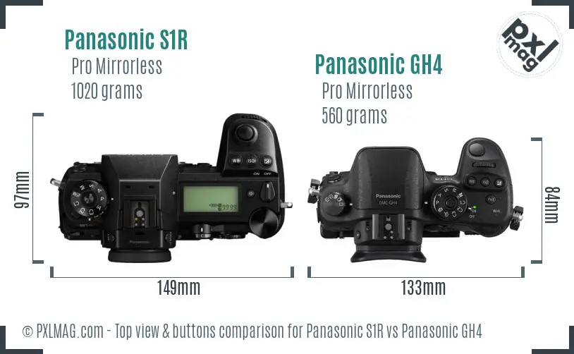 Panasonic S1R vs Panasonic GH4 top view buttons comparison