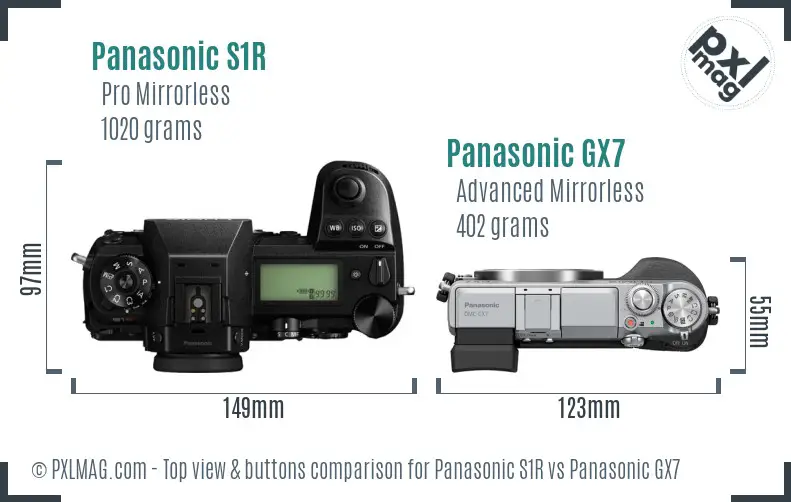 Panasonic S1R vs Panasonic GX7 top view buttons comparison