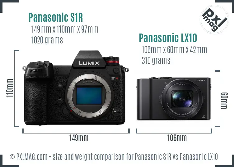 Panasonic S1R vs Panasonic LX10 size comparison