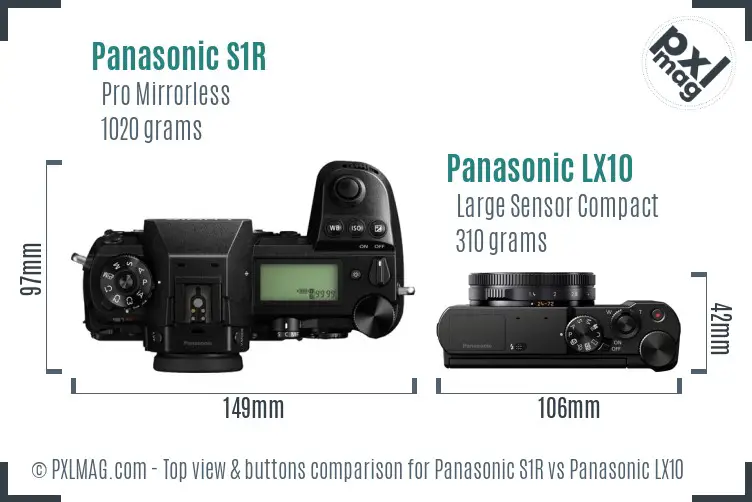 Panasonic S1R vs Panasonic LX10 top view buttons comparison