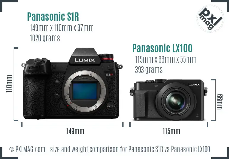 Panasonic S1R vs Panasonic LX100 size comparison