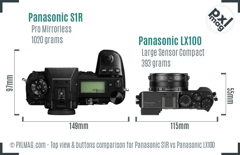 Panasonic S1R vs Panasonic LX100 top view buttons comparison
