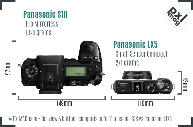 Panasonic S1R vs Panasonic LX5 top view buttons comparison