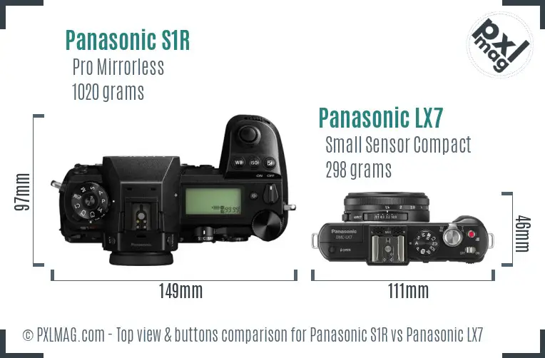 Panasonic S1R vs Panasonic LX7 top view buttons comparison