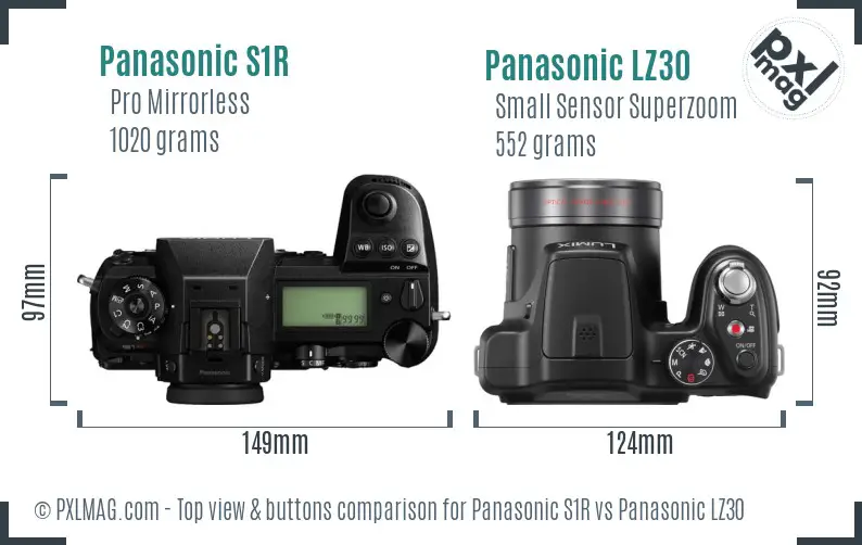 Panasonic S1R vs Panasonic LZ30 top view buttons comparison